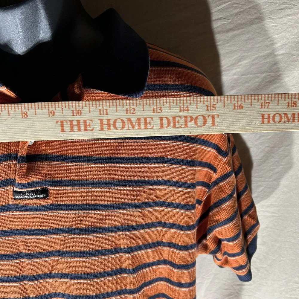 Vintage Chaps Ralph Lauren Polo Shirt Mens M Orange Navy Striped 100% Cotton
